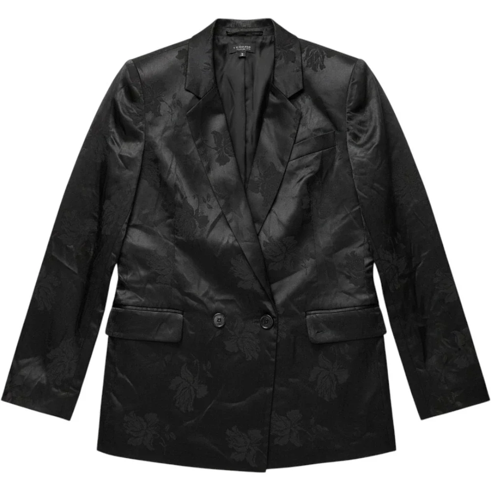 1.STATE Womens Black Floral Jacquard Satin Double Breasted Blazer Jacket Size 10